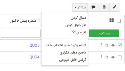منو بیشتر بعد از انتخاب رکورد