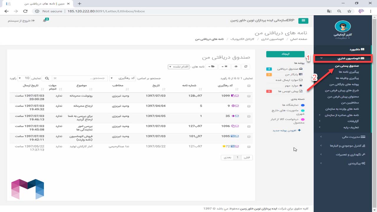 اجزای صندوق پستی در اتوماسیون اداری