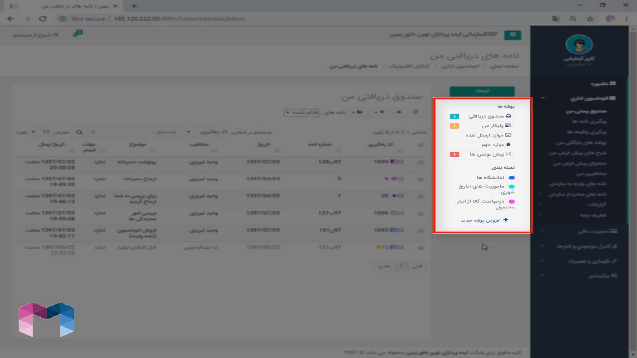 اجزای صندوق پستی در اتوماسیون اداری