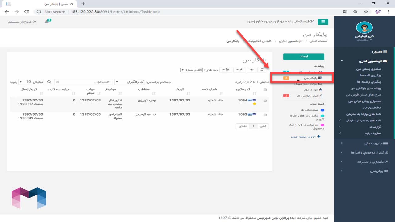اجزای صندوق پستی در اتوماسیون اداری