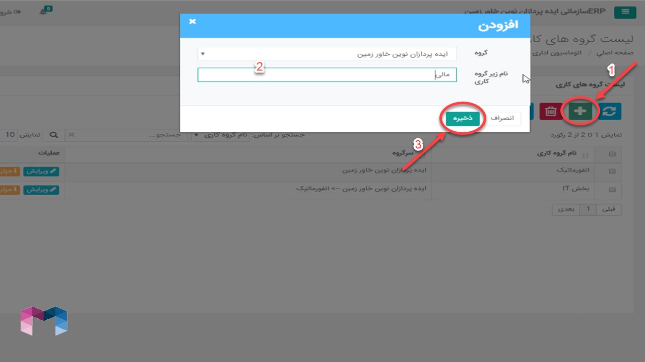 گروه های کاری و چارت سازمانی در اتوماسیون اداری مبین